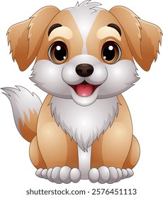 Vector cartoon happy cute white dog 