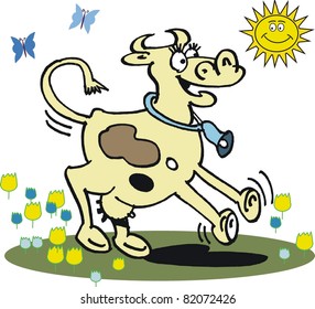 Vector cartoon of happy dancing cow