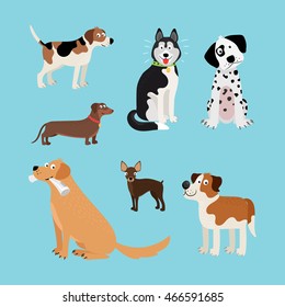 Vector cartoon happy dogs set. Vector illustration