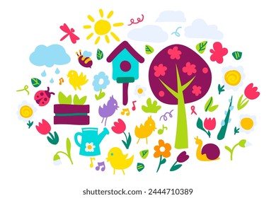 Vector Cartoon Happy Easter Set. Spring time isolated elements