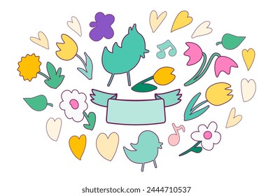 Vector Cartoon Happy Easter Set. Spring time isolated elements