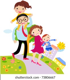 Vector cartoon of happy family