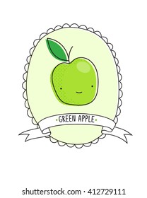 Vector cartoon happy green apple illustration.
