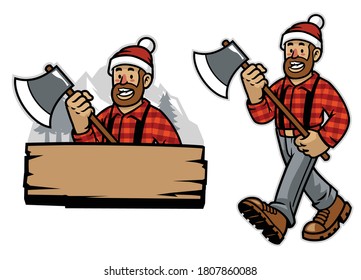 vector of cartoon happy lumberjack worker