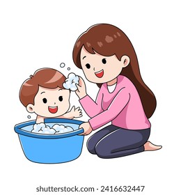 madre y niño feliz con dibujos animados vectoriales