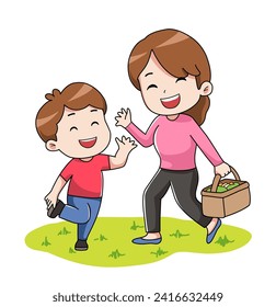 vector cartoon happy mother and child