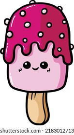 Vektor-Cartoon-Happy-Erdbeereis mit Sprinklen auf Stick