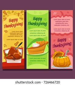 vector cartoon happy thanksgiving autumn vertical banner template collection set food turkey pumpkin