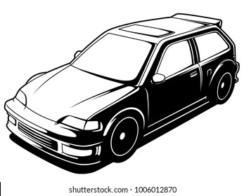 Vector Cartoon Hatchback Car Line Art