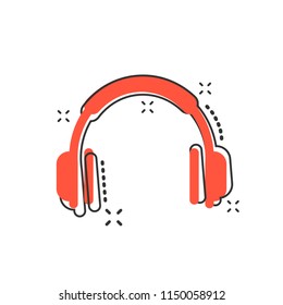 Vector cartoon headphone icon in comic style. Earphone headset sign illustration pictogram. Headphones business splash effect concept.