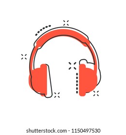 Vector cartoon headphone icon in comic style. Earphone headset sign illustration pictogram. Headphones business splash effect concept.