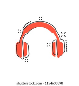 Vector cartoon headphone icon in comic style. Earphone headset sign illustration pictogram. Headphones business splash effect concept.
