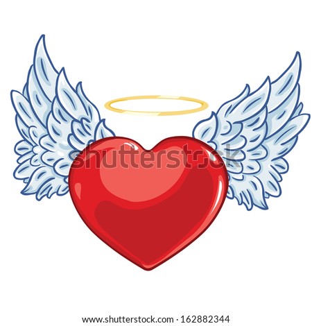 vector cartoon heart with angel wings and a halo