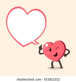 Vector cartoon heart character with big speech bubble