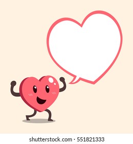 Vector cartoon heart character with big white speech bubble