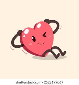 Vector cartoon heart character doing sit up exercise for design.