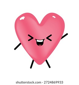 Vektor Cartoon Herz Charakter mit Hand und Beinen. Valentinstag handgezeichnet lustig und süß Herz Emoji Charakter einzeln auf weißem Hintergrund. Konzept Valentinstag Comic funky Kinder Aufkleber