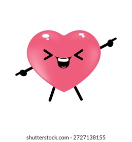 Personaje de corazón de dibujos animados de Vector con mano y piernas. Día de San Valentín dibujado a mano divertido y lindo personaje emoji corazón aislado sobre fondo blanco. Conceptual día de San Valentín cómic funky kids sticker