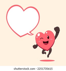 Vector cartoon heart character with speech bubble for design.