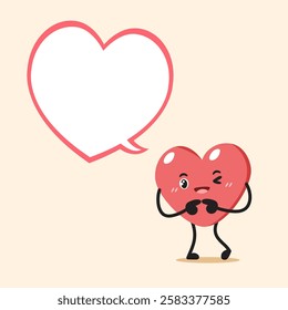 Vector cartoon heart character with speech bubble for design.