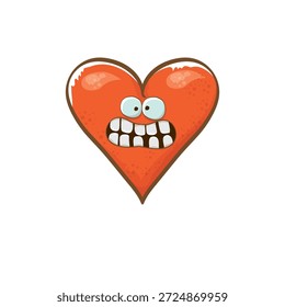 Personaje de corazón de dibujos animados de Vector. Tarjeta de felicitación dibujada a mano del día de San Valentín con el carácter divertido del corazón de la historieta aislado en el fondo blanco. Cartel o Anuncio funky cómico del día de San Valentín conceptual para niños