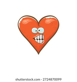 Personaje de corazón de dibujos animados de Vector. Tarjeta de felicitación dibujada a mano del día de San Valentín con el carácter divertido del corazón de la historieta aislado en el fondo blanco. Cartel o Anuncio funky cómico del día de San Valentín conceptual para niños
