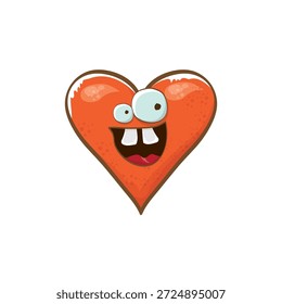 Personaje de corazón de dibujos animados de Vector. Tarjeta de felicitación dibujada a mano del día de San Valentín con el carácter divertido del corazón de la historieta aislado en el fondo blanco. Cartel o Anuncio funky cómico del día de San Valentín conceptual para niños