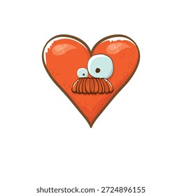Vector cartoon heart character. Valentines day hand drawn greeting card with funny cartoon heart character isolated on white background. Conceptual valentines day comic funky kids poster or banner