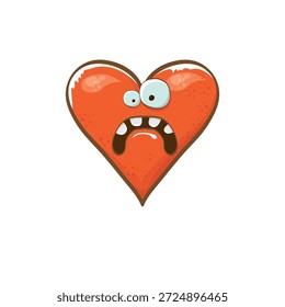 Vektor Cartoon Herz Charakter. Valentinstag, handgezeichnete Grußkarte mit lustiger Cartoon-Herzfigur einzeln auf weißem Hintergrund. Konzept Valentinstag Comic funky Kinder Poster oder Banner