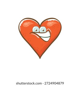 Personaje de corazón de dibujos animados de Vector. Tarjeta de felicitación dibujada a mano del día de San Valentín con el carácter divertido del corazón de la historieta aislado en el fondo blanco. Cartel o Anuncio funky cómico del día de San Valentín conceptual para niños