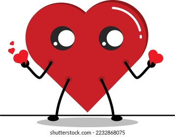 Vector Cartoon Heart Character Waving Mini Heart. Mini Heart.
