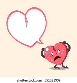 Vector cartoon heart character with white speech bubble