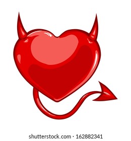 Vector Cartoon Heart With Devil Horns And A Tail