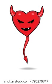 vector cartoon heart with devil horns and a tail