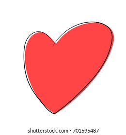 Vector cartoon heart isolated on white background. Simple hand drawn red heart. Symbol of love. Flat vector illustration.