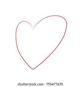 Vector Cartoon Heart Isolated on White Background. Simple Hand Drawn Red Line Art Heart. Symbol of Love. Valentines Day. Flat vector illustration.