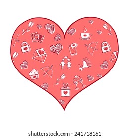 Vector Cartoon Heart with Pattern Fill for Valentines Day