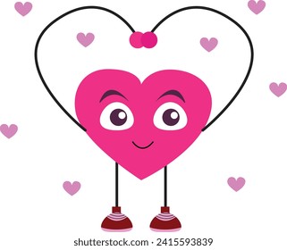 Vector Cartoon Heart Shape Celebrating Valentine's Day