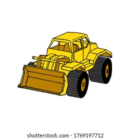 Caricatura vectorial de un vehículo pesado para la construcción y la minería. Vector de dragado amarillo grande ilustración de diseño plano aislado en fondo blanco