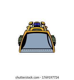 Vector cartoon of a heavy vehicle for construction and mining. bulldozer illustration form front view isolated on white background