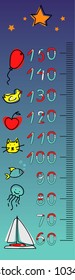 Vector cartoon height gauge children. Numbers with illustration