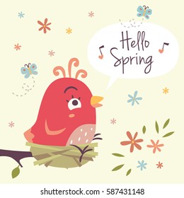 vector cartoon hello spring illustration