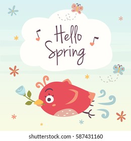 vector cartoon hello spring illustration