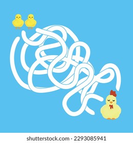 Vector cartoon hens and hens. Vector illustrations for children's books. Maze. Educational game for children.