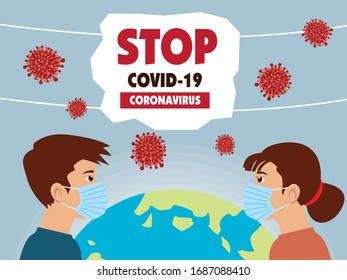 Vector cartoon hero character fighting with virus. COVID-19 Novel Coronavirus illustation.