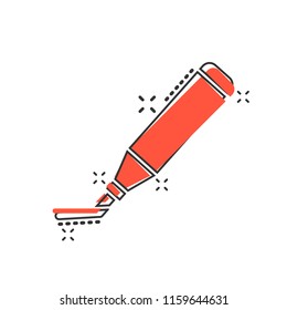 Vector cartoon highlighter marker pen icon in comic style. Highlight concept illustration pictogram. Office stationery business splash effect concept.