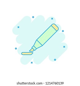 Vector cartoon highlighter marker pen icon in comic style. Highlight concept illustration pictogram. Office stationery business splash effect concept.