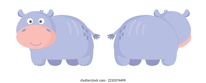 Vector cartoon hippo. African animal. funny kind hippopotamus. Funny cute hippo. little african animal for fashion print, kids wear, nursery, poster, invitation, design. mirrored front and back