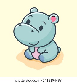 Vector a cartoon hippo sits. cute cartoon baby hippo