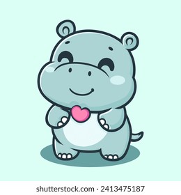 Vector a cartoon hippo sits. cute cartoon baby hippo